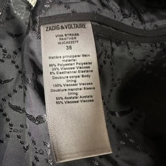 ZADIG & VOLTAIRE Studded Black Panther Jacket Rhinestone Blazer - Picture 9 of 9